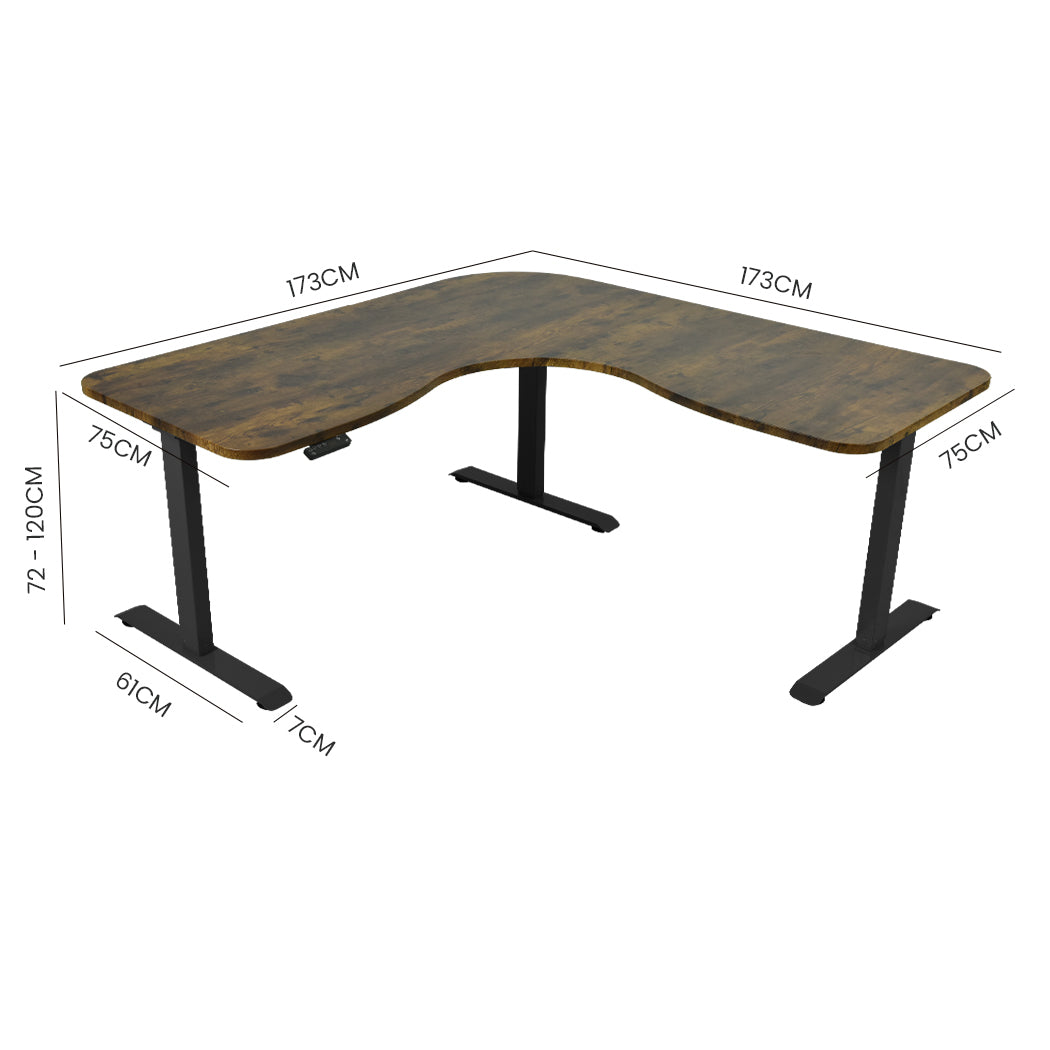 173W x 173W x 75D 3-Motor 120kg Load Adjustable Electric Sit to Stand Up Corner Desk - Walnut/Black Frame