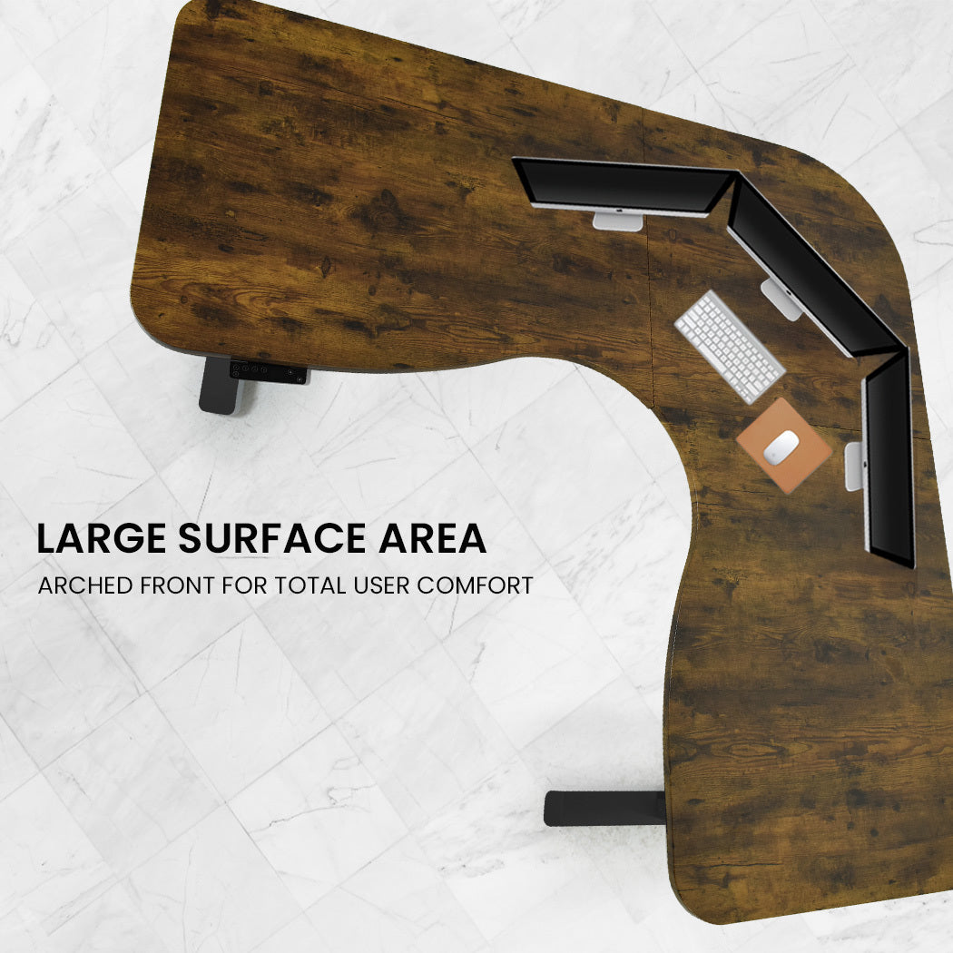 173W x 173W x 75D 3-Motor 120kg Load Adjustable Electric Sit to Stand Up Corner Desk - Walnut/Black Frame