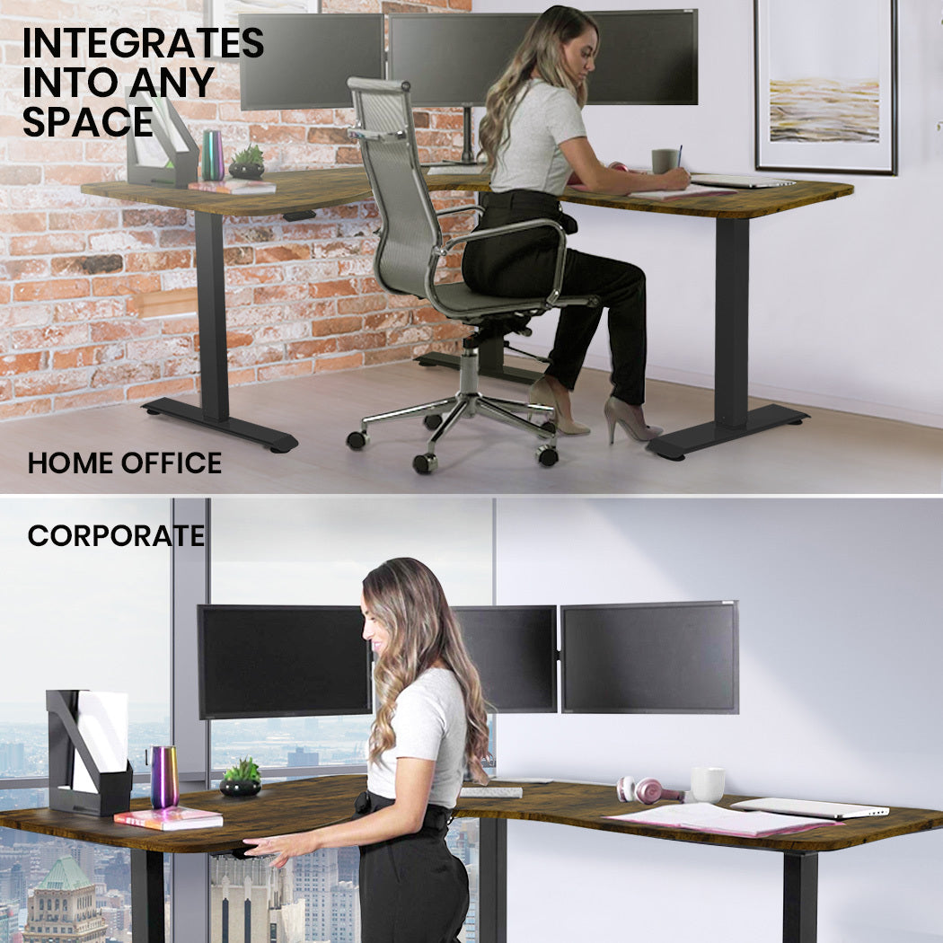 173W x 173W x 75D 3-Motor 120kg Load Adjustable Electric Sit to Stand Up Corner Desk - Walnut/Black Frame