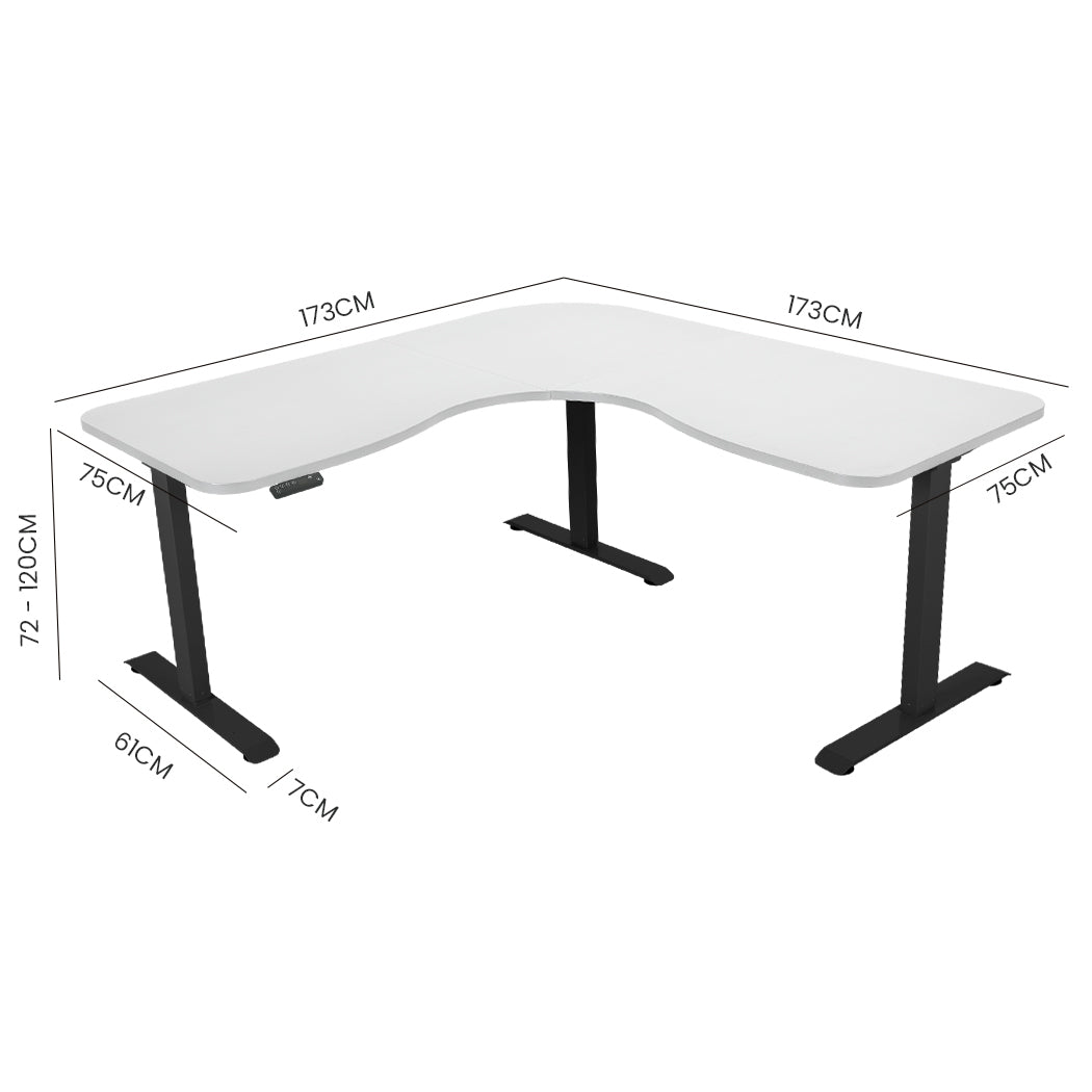 173W x 173W x 75D 3-Motor 120kg Load Adjustable Electric Sit to Stand Up Corner Desk - White/Black Frame