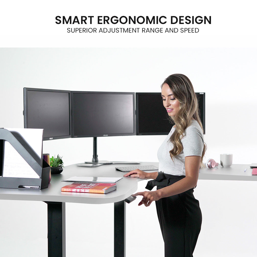 173W x 173W x 75D 3-Motor 120kg Load Adjustable Electric Sit to Stand Up Corner Desk - White/Black Frame