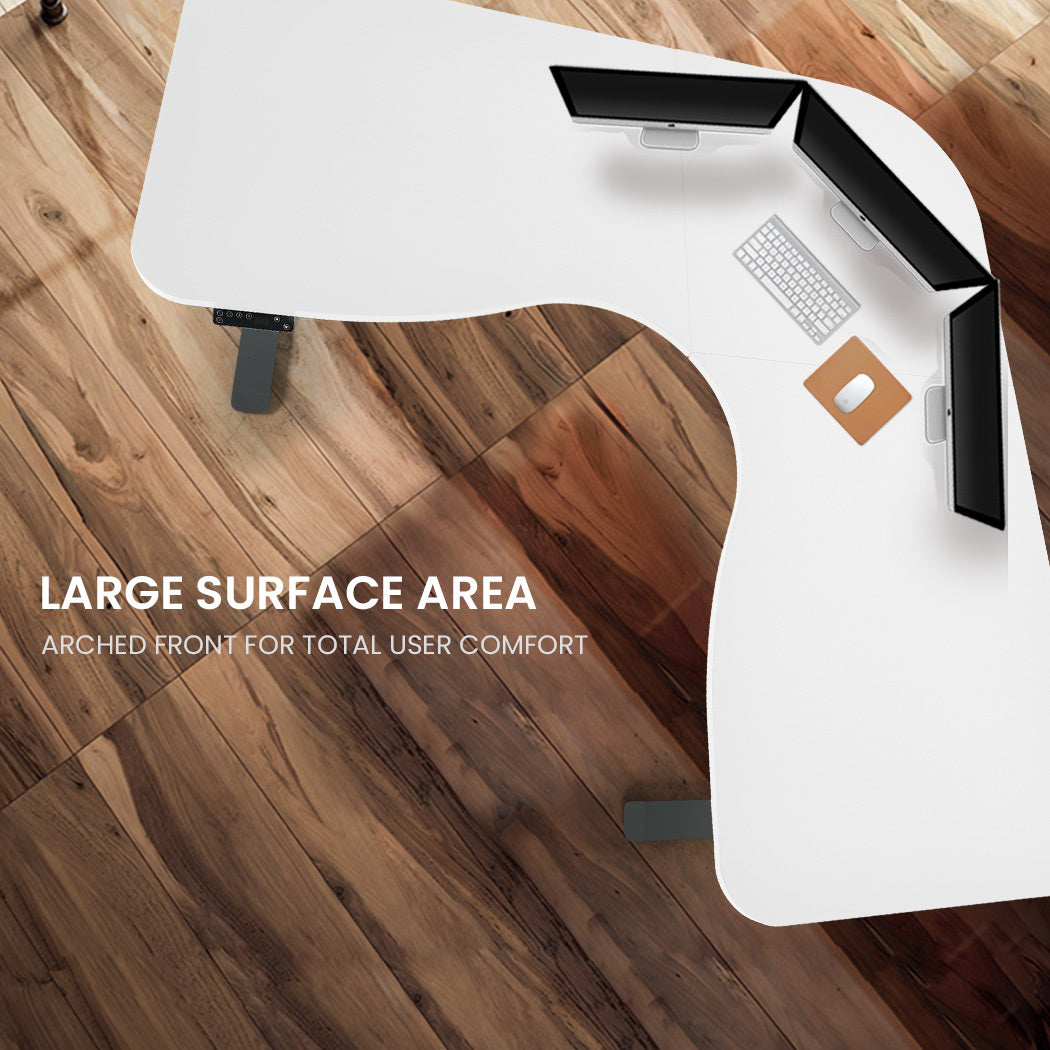 173W x 173W x 75D 3-Motor 120kg Load Adjustable Electric Sit to Stand Up Corner Desk - White/Black Frame