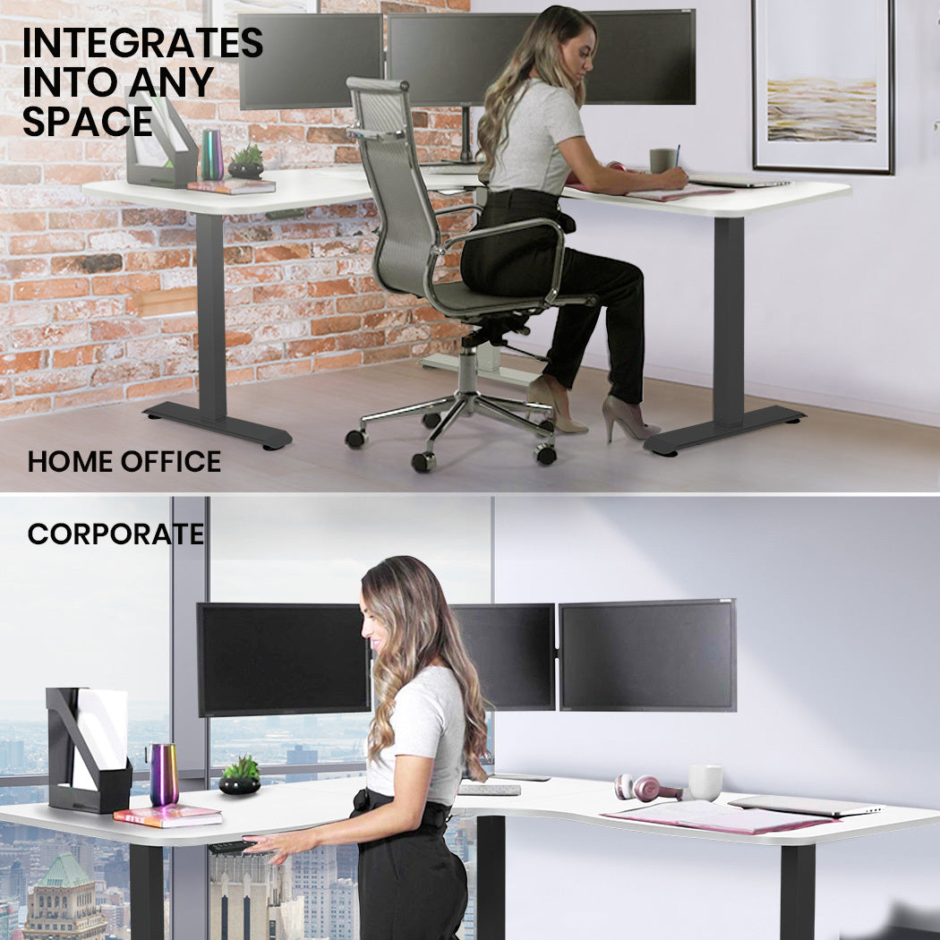173W x 173W x 75D 3-Motor 120kg Load Adjustable Electric Sit to Stand Up Corner Desk - White/Black Frame