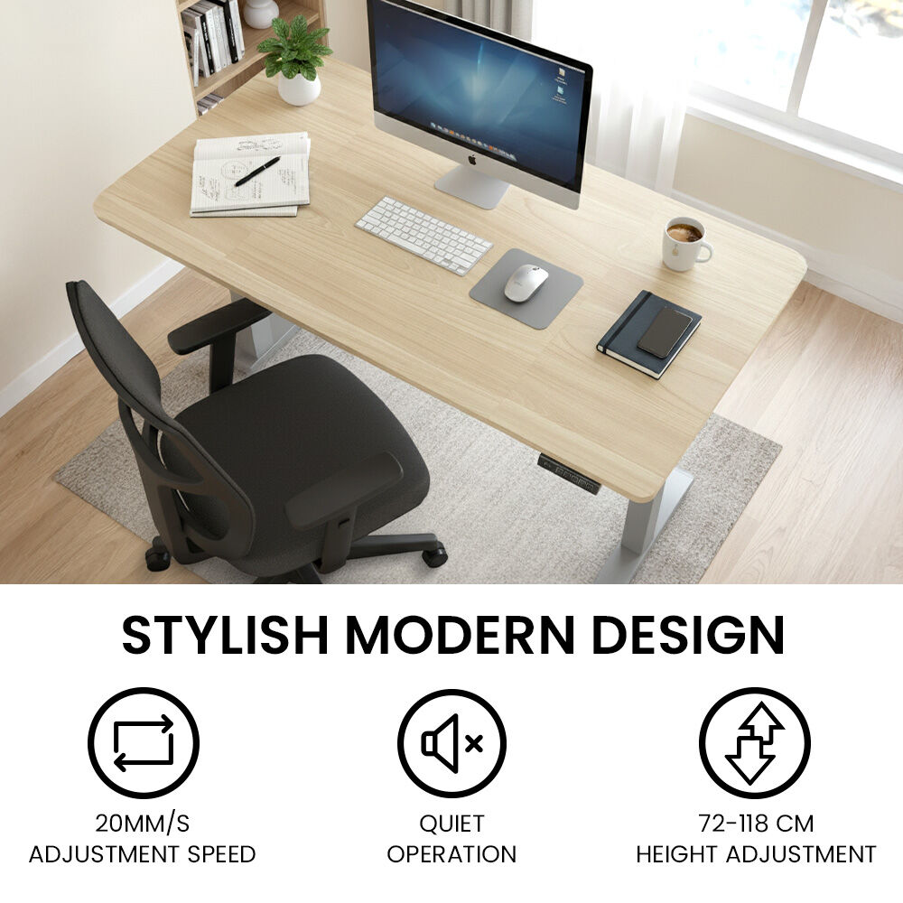 Sit To Stand Standing Desk, 120x60cm, 72-118cm Electric Height Adjustable, Light Oak Style Desktop Silver Frame