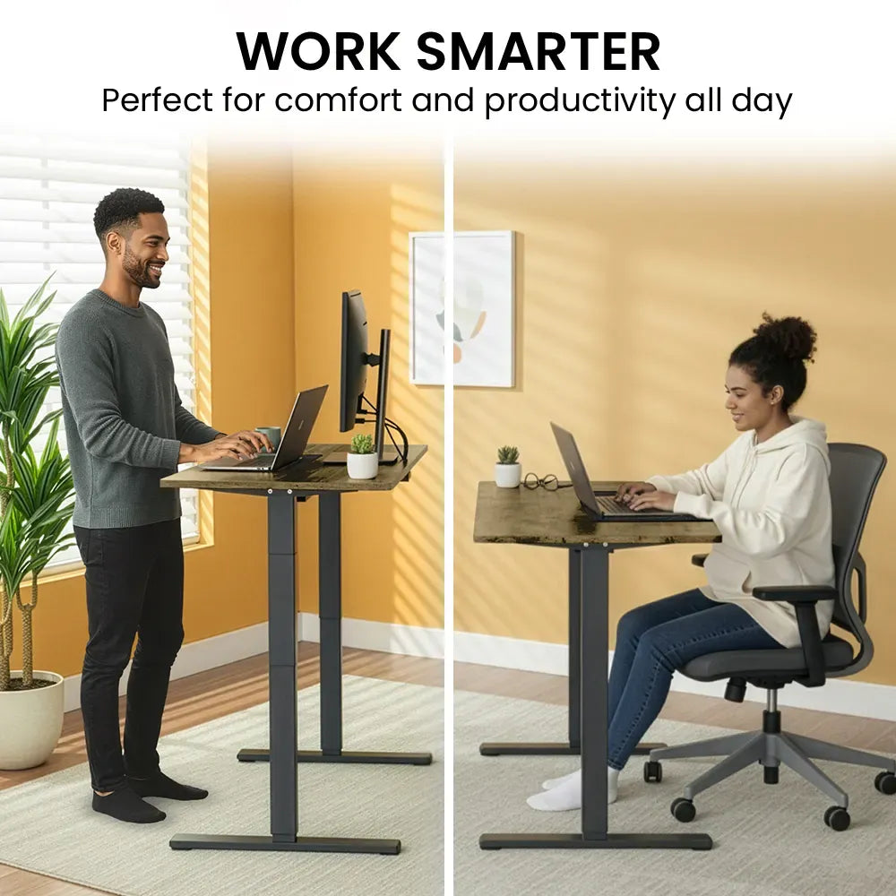 Sit To Stand Standing Desk, 120x60cm, 72-118cm Electric Height Adjustable, Walnut Style Desktop Black Frame