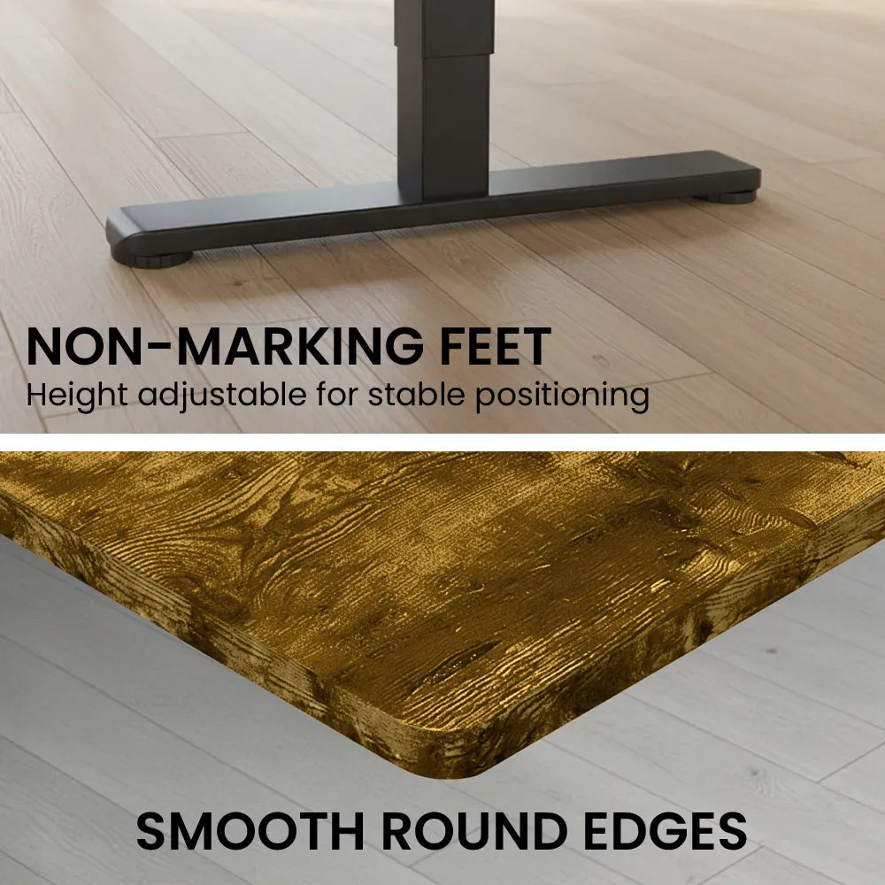 Sit To Stand Standing Desk, 120x60cm, 72-118cm Electric Height Adjustable, Walnut Style Desktop Black Frame
