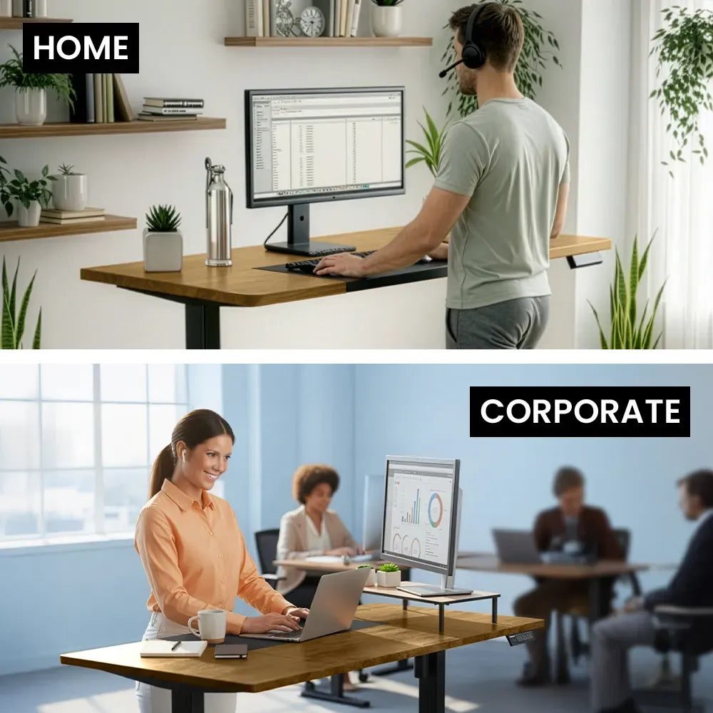 Sit To Stand Standing Desk, 120x60cm, 72-118cm Electric Height Adjustable, Walnut Style Desktop Black Frame