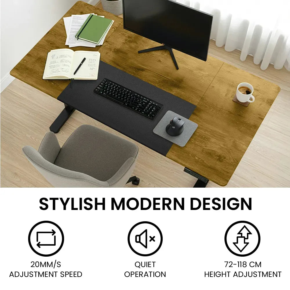 Sit To Stand Standing Desk, 120x60cm, 72-118cm Electric Height Adjustable, Walnut Style Desktop Black Frame
