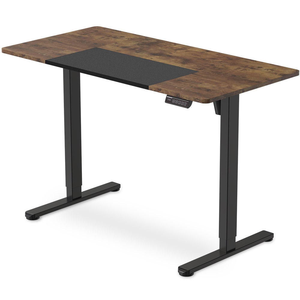Sit To Stand Standing Desk, 120x60cm, 72-118cm Electric Height Adjustable, Walnut Style Desktop Black Frame