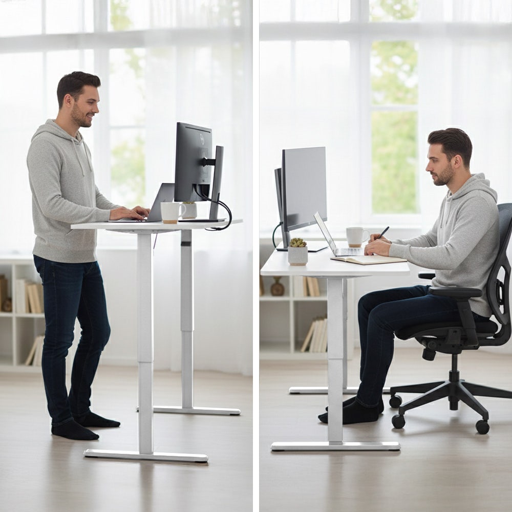 Sit To Stand Standing Desk, 120x60cm, 72-118cm Electric Height Adjustable, White