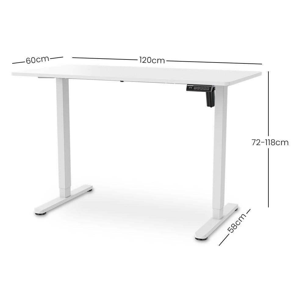 Sit To Stand Standing Desk, 120x60cm, 72-118cm Electric Height Adjustable, White