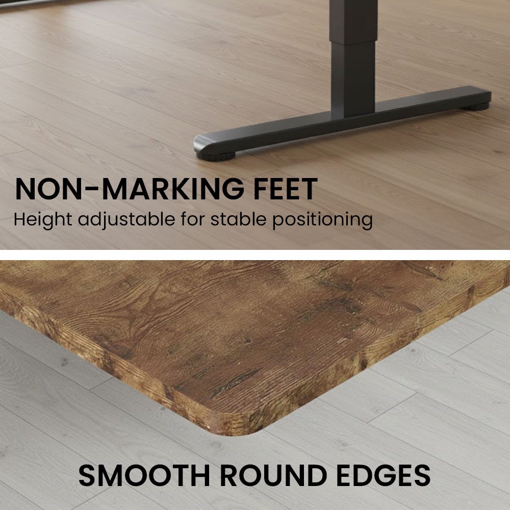 Sit to Stand Standing Desk, 160x60cm, 72-118cm Electric Height Adjustable, Walnut Style Desktop/Black Frame