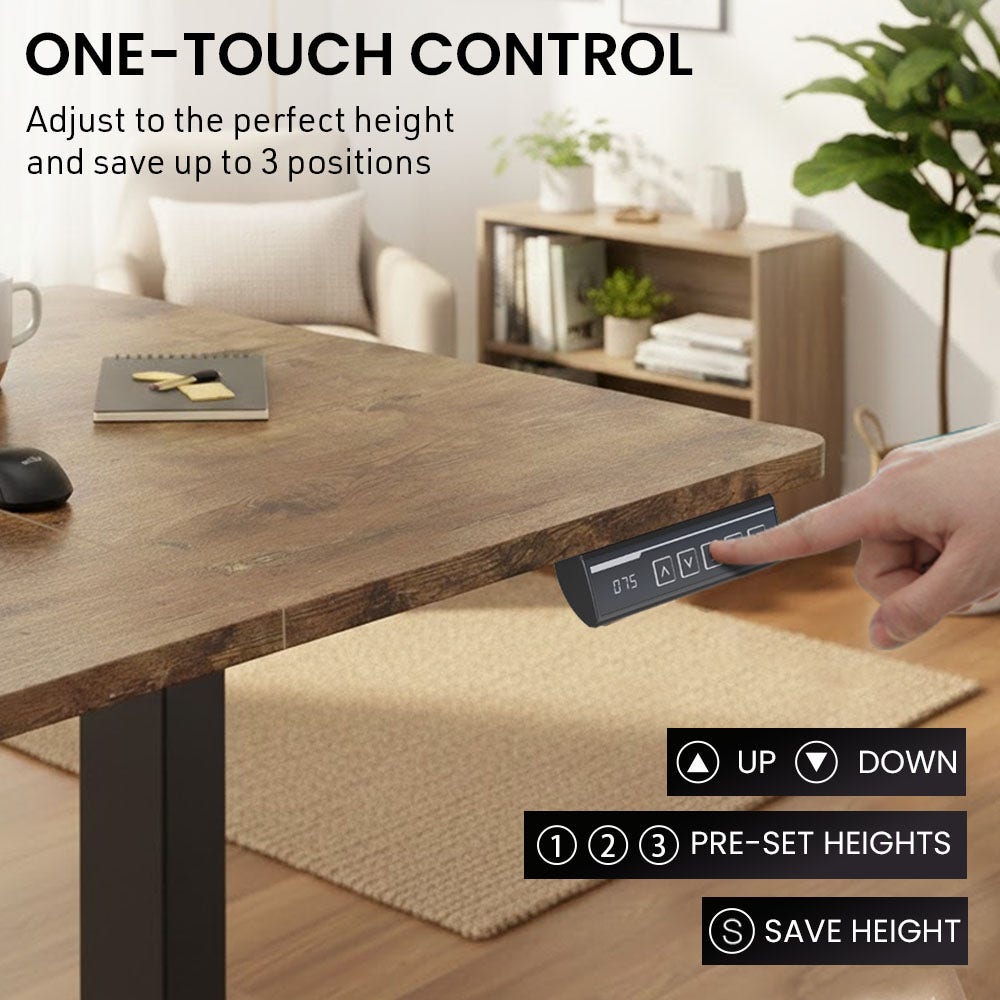 Sit to Stand Standing Desk, 160x60cm, 72-118cm Electric Height Adjustable, Walnut Style Desktop/Black Frame