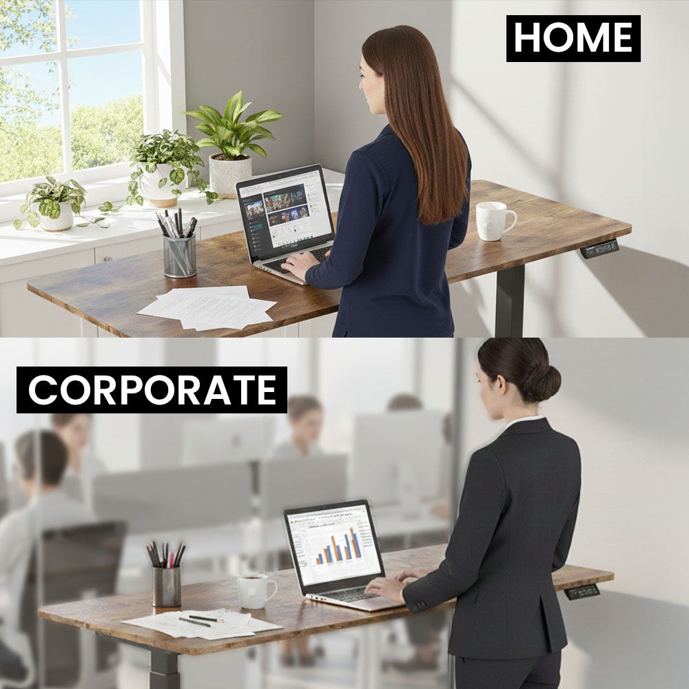 Sit to Stand Standing Desk, 160x60cm, 72-118cm Electric Height Adjustable, Walnut Style Desktop/Black Frame