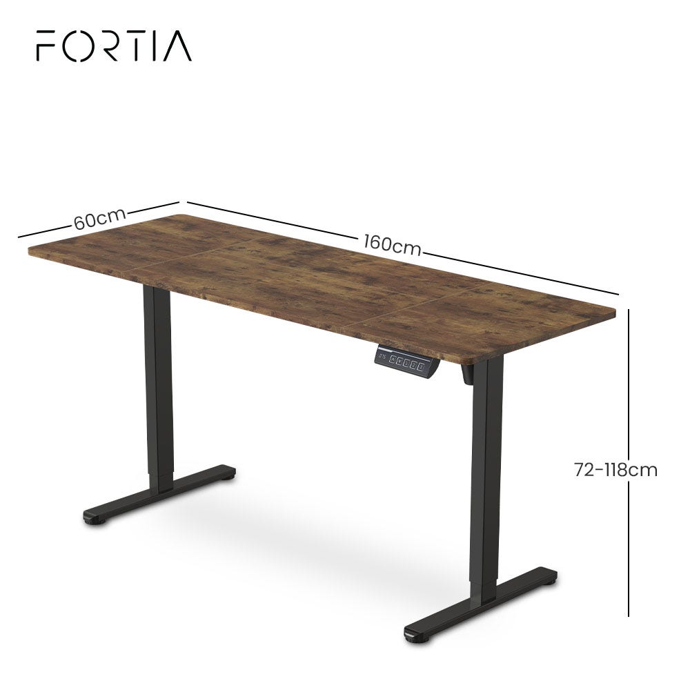 Sit to Stand Standing Desk, 160x60cm, 72-118cm Electric Height Adjustable, Walnut Style Desktop/Black Frame