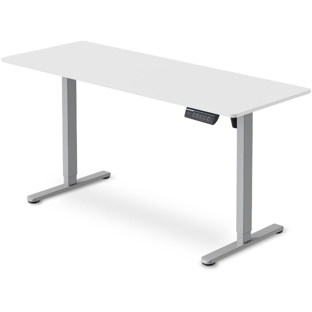 Sit to Stand Standing Desk, 160x60cm, 72-118cm Electric Height Adjustable, White Desktop/Silver Frame