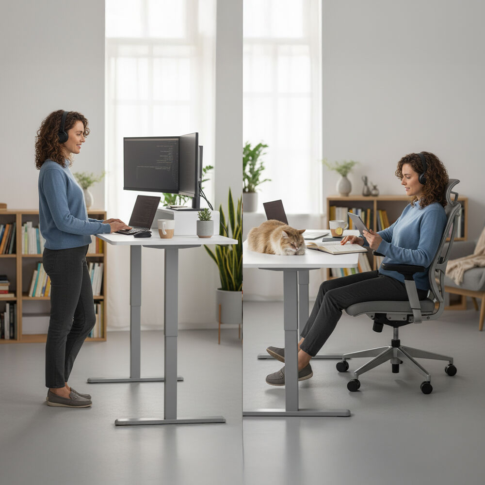 Sit to Stand Standing Desk, 160x60cm, 72-118cm Electric Height Adjustable, White Desktop/Silver Frame