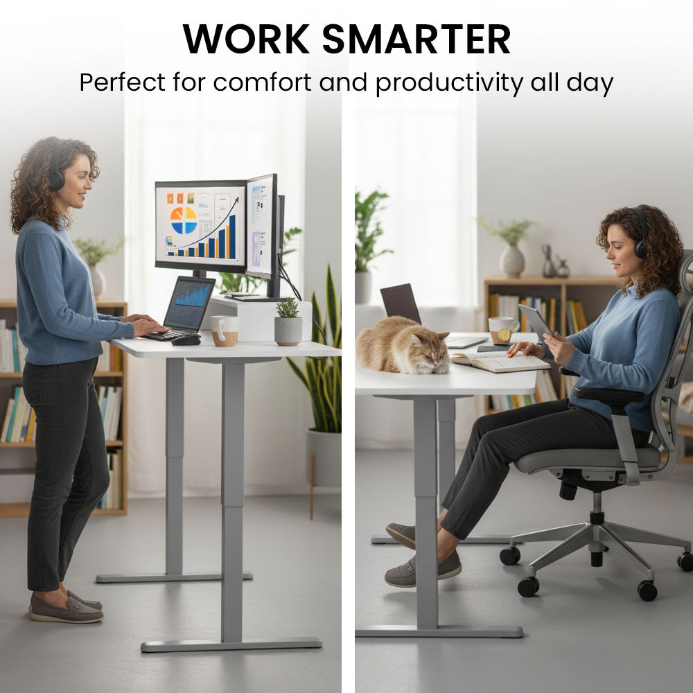 Sit to Stand Standing Desk, 160x60cm, 72-118cm Electric Height Adjustable, White Desktop/Silver Frame