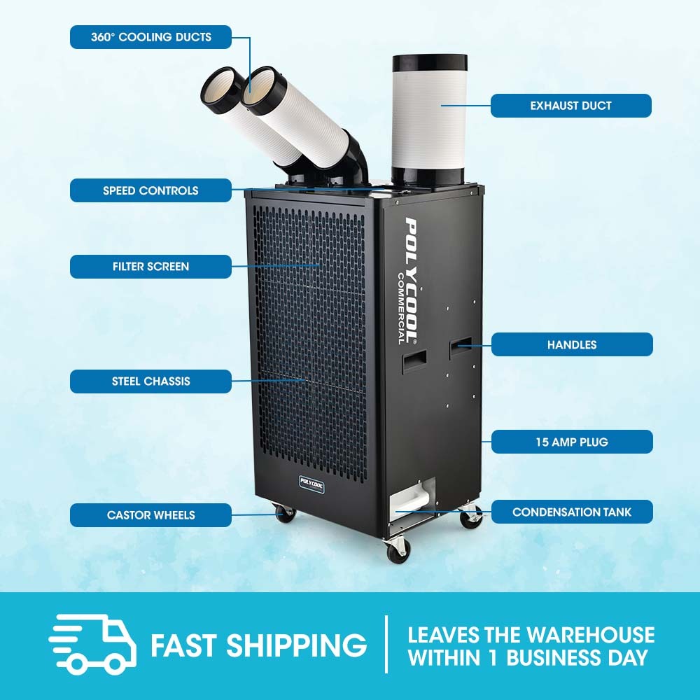 4.5kW Portable Industrial Spot Cooler, with Twin Cooling Ducts, 15A Plug