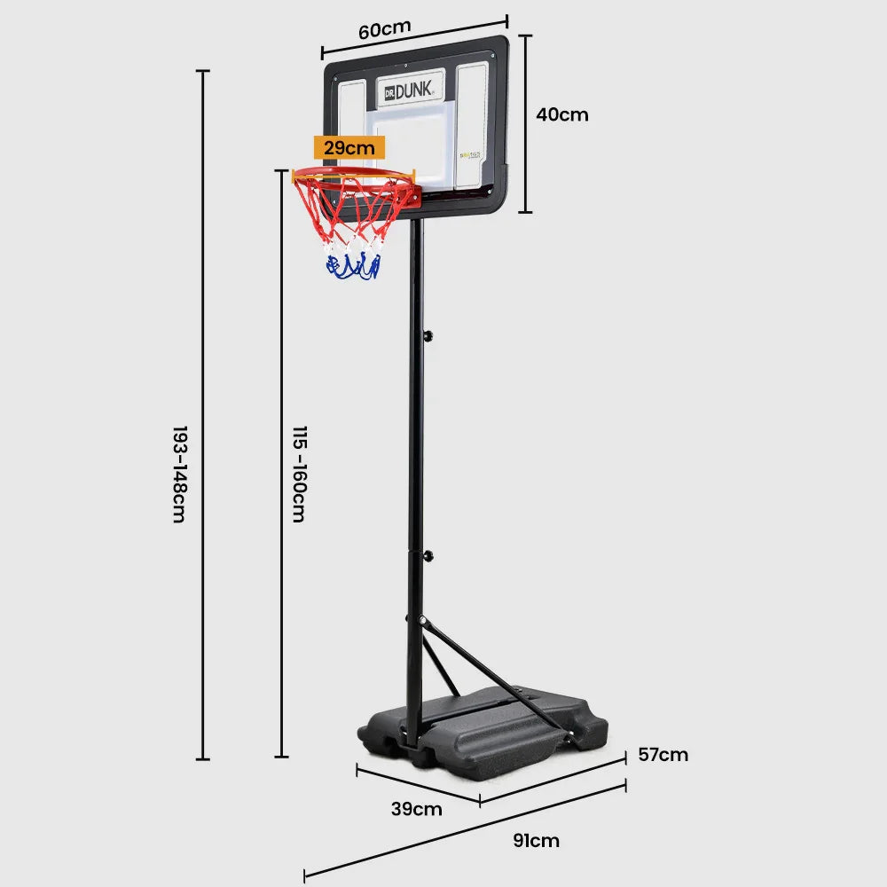 Portable Kids Basketball Hoop Stand System, 1.15m to 1.60m Height Adjustable