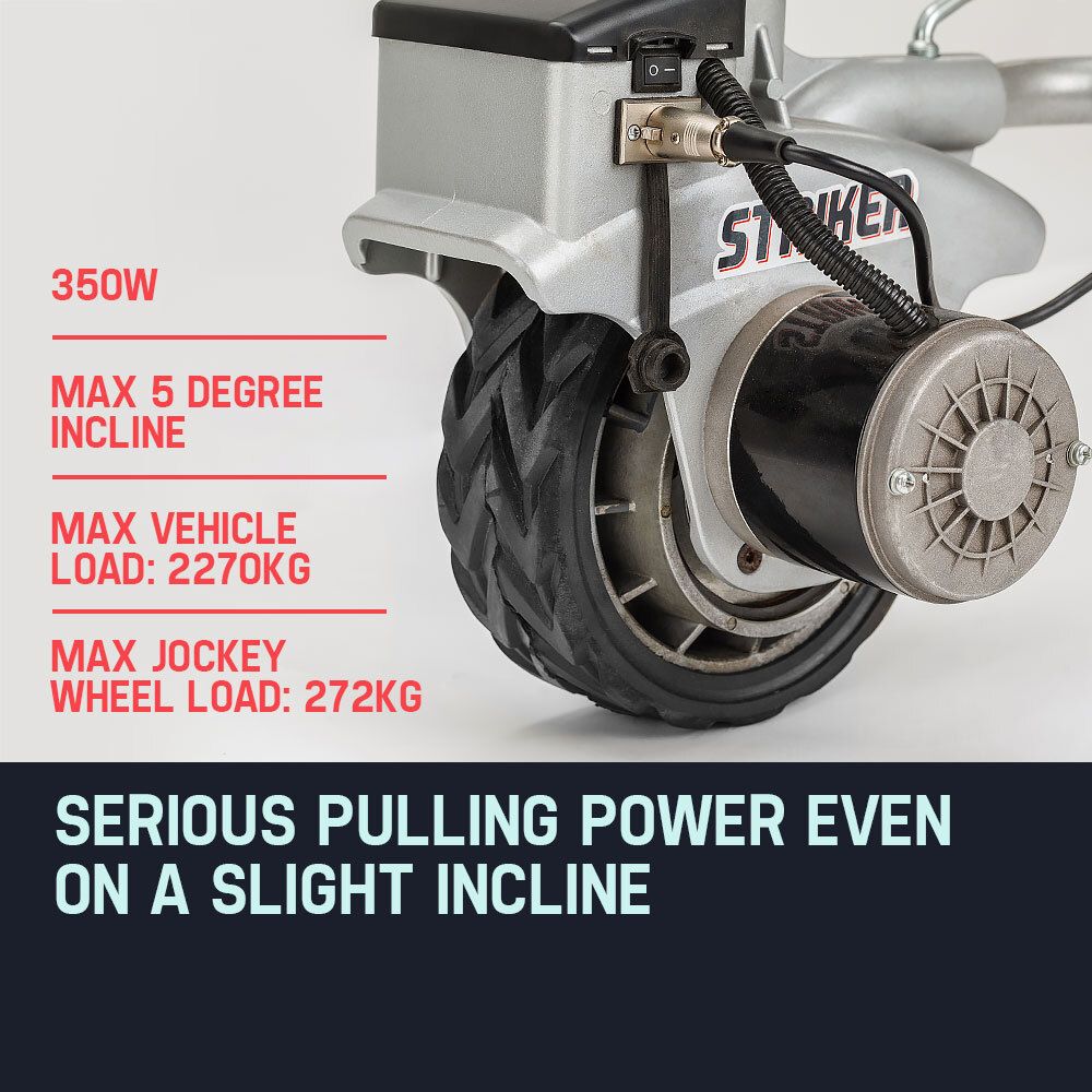 T-REX Heavy Duty 12V 350W Silver Motorised Jockey Wheel, Electric Trailer Mover for Caravan Trailer Boat Camper, 2270kg Load Auto Brake Solid Rubber Wheel