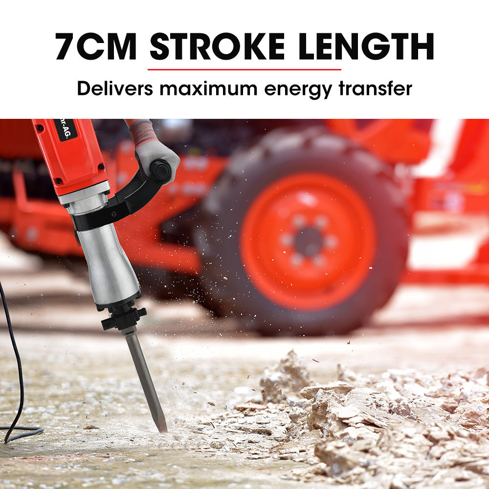 2200W Pro-Grade Electric Demolition Jackhammer, with 3 Bonus Chisels, Carry Case