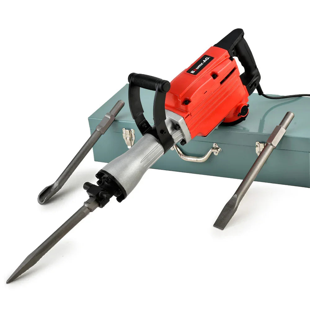2200W Pro-Grade Electric Demolition Jackhammer, with 3 Bonus Chisels, Steel Carry Case