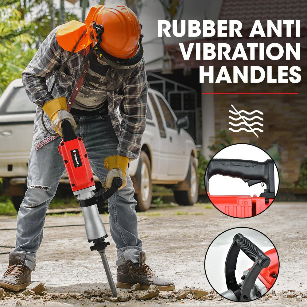2200W Pro-Grade Electric Demolition Jackhammer, with 3 Bonus Chisels, Steel Carry Case