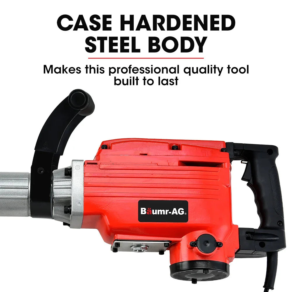 2200W Pro-Grade Electric Demolition Jackhammer, with 3 Bonus Chisels, Steel Carry Case