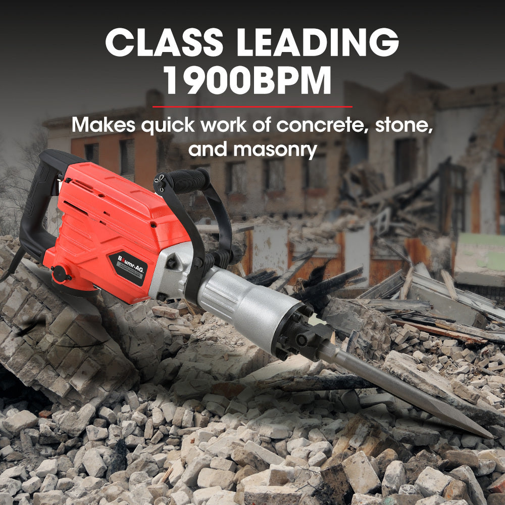 2300W Pro-Grade Electric Demolition Jackhammer, with 3 Bonus Chisels, Carry Case