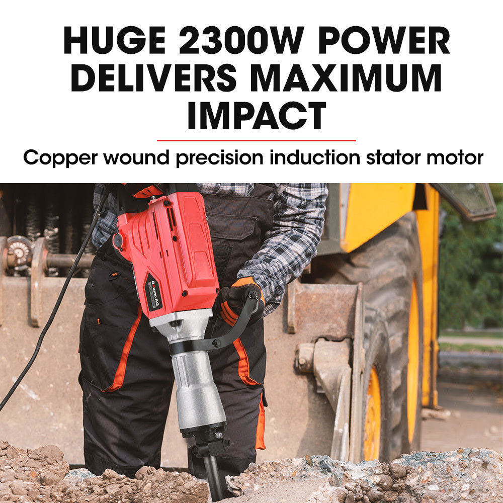 2300W Pro-Grade Electric Demolition Jackhammer, with 3 Bonus Chisels, Carry Case