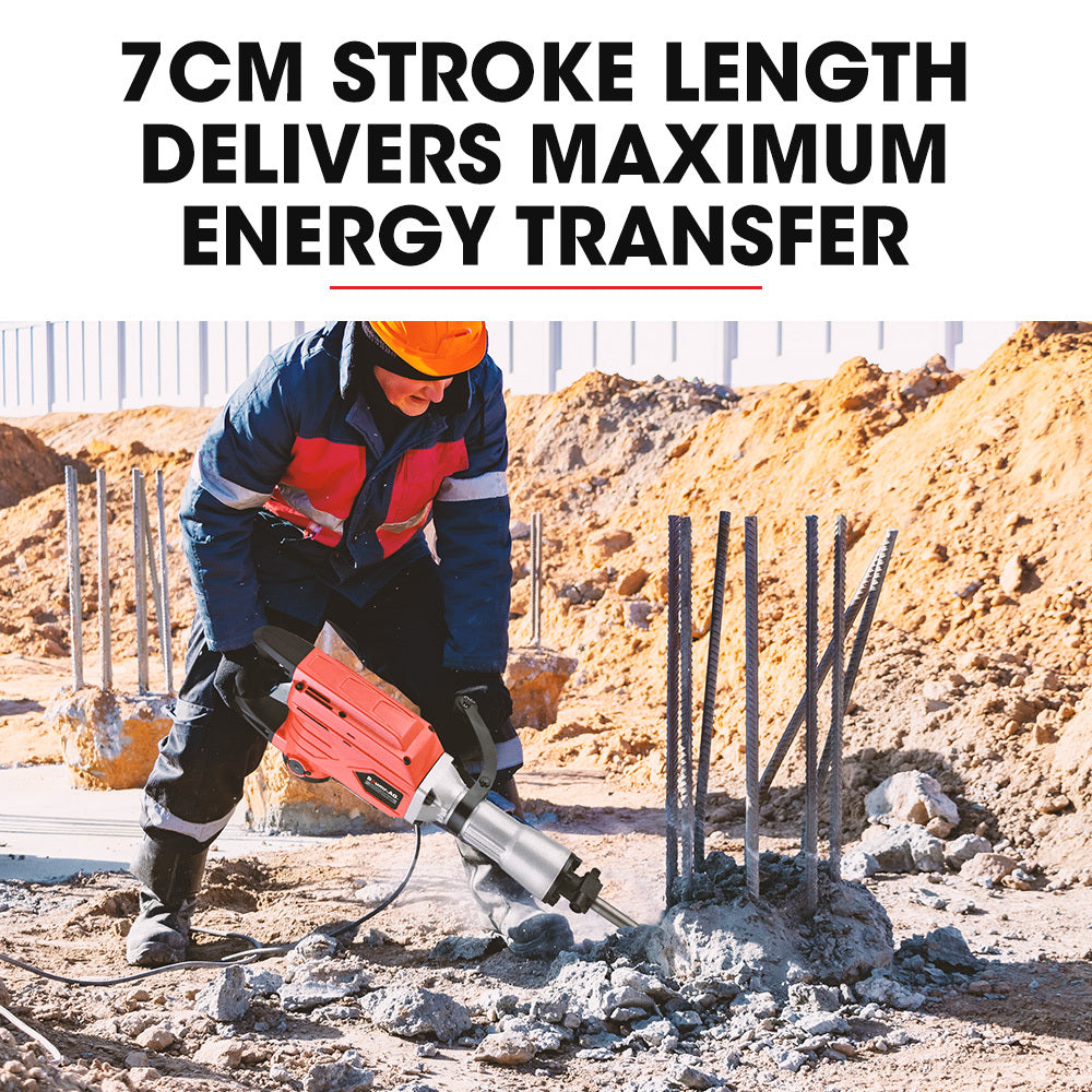 2300W Pro-Grade Electric Demolition Jackhammer, with 3 Bonus Chisels, Carry Case