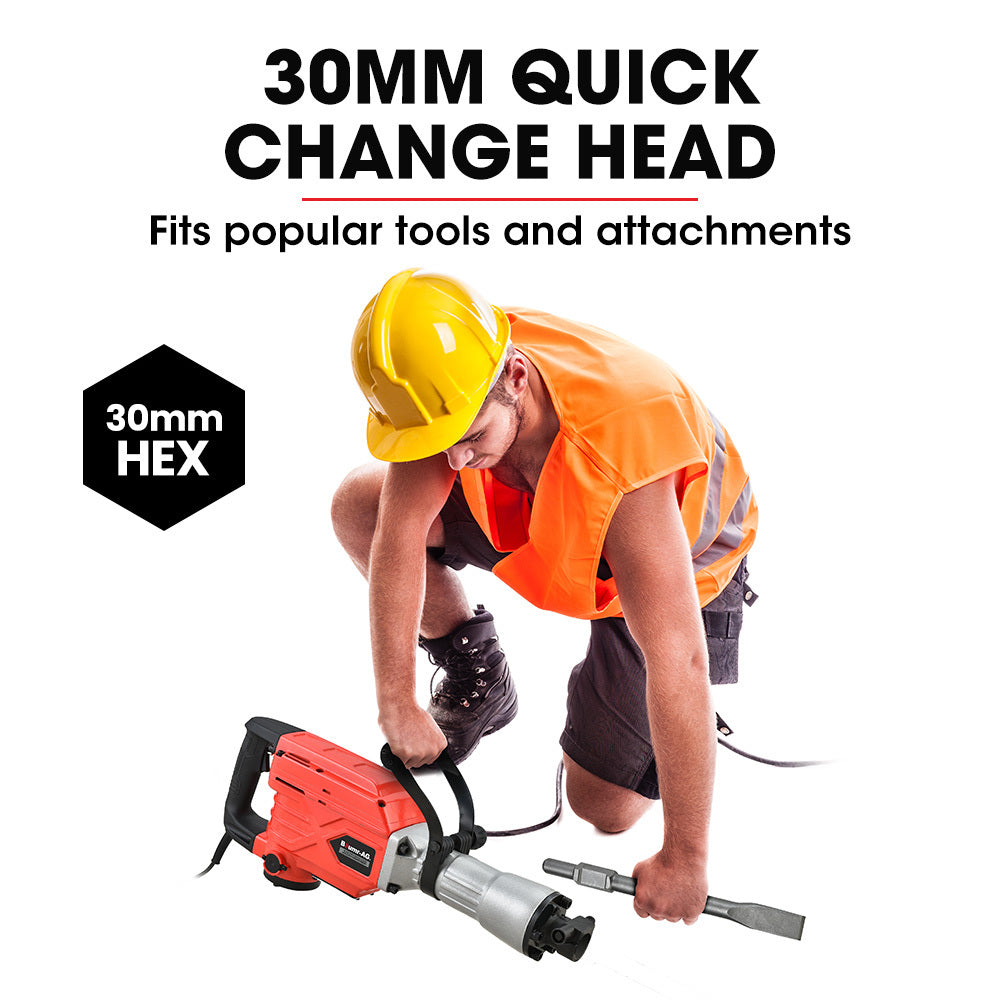 2300W Pro-Grade Electric Demolition Jackhammer, with 3 Bonus Chisels, Carry Case