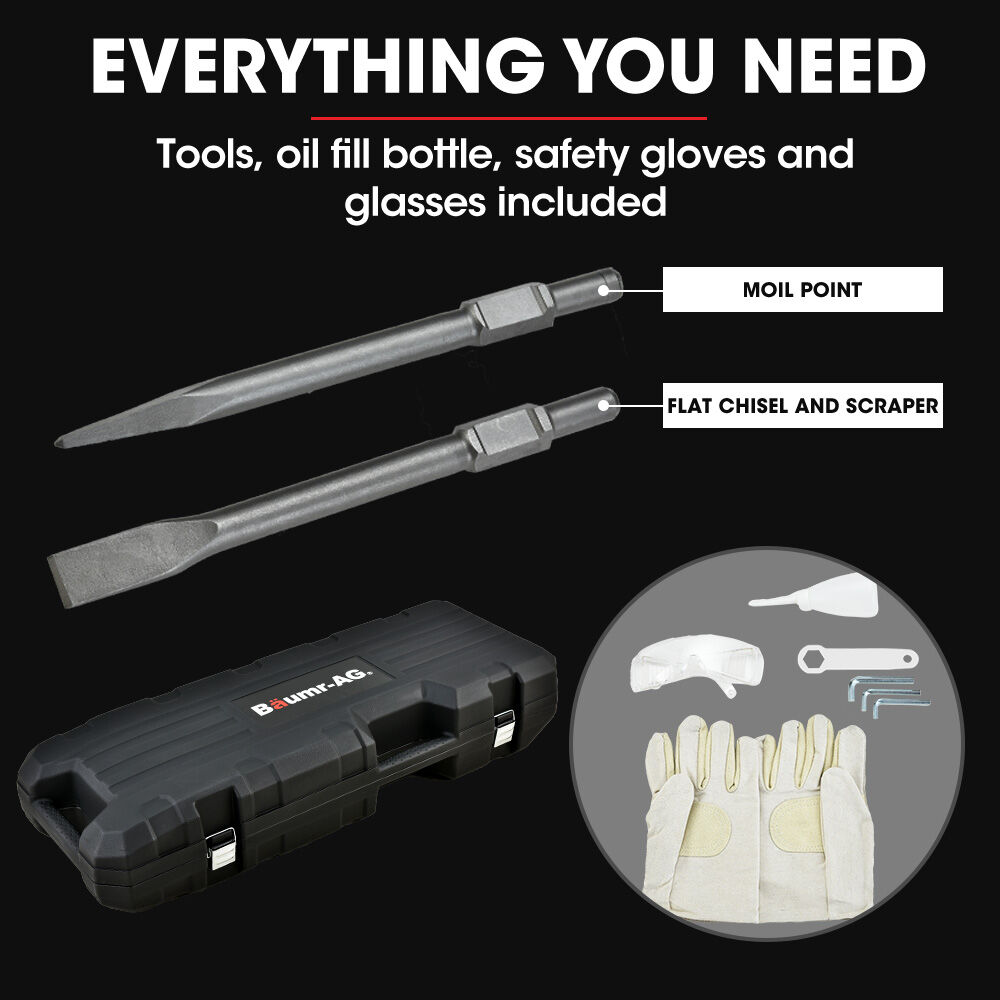 2400W Pro-Grade Electric Demolition Jackhammer, with 3 Bonus Chisels, Carry Case