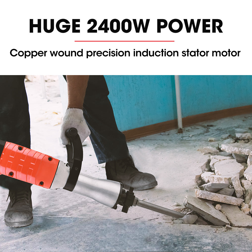 2400W Pro-Grade Electric Demolition Jackhammer, with 3 Bonus Chisels, Carry Case