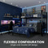 Metal Single Loft Bed And Double Underbed Frame, Multifunctional, Space Saving with Fixed Ladder, Matte Dark Grey