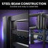 Metal Single Loft Bed And Double Underbed Frame, Multifunctional, Space Saving with Fixed Ladder, Matte Dark Grey