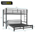 Metal Single Loft Bed And Double Underbed Frame, Multifunctional, Space Saving with Fixed Ladder, Matte Dark Grey