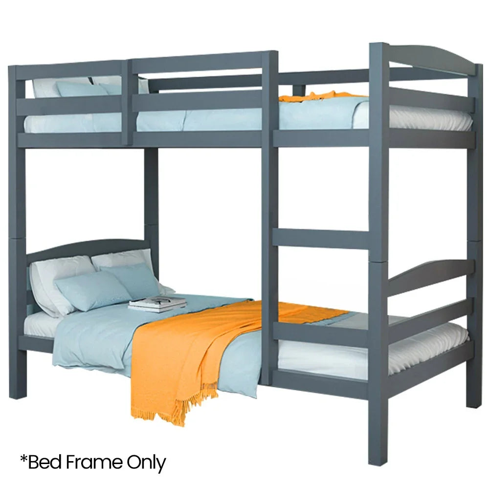 Single Bunk Bed Frame, Solid Pine 2-in-1 Modular Design, Converts to 2 Single Beds, For Kids, Grey
