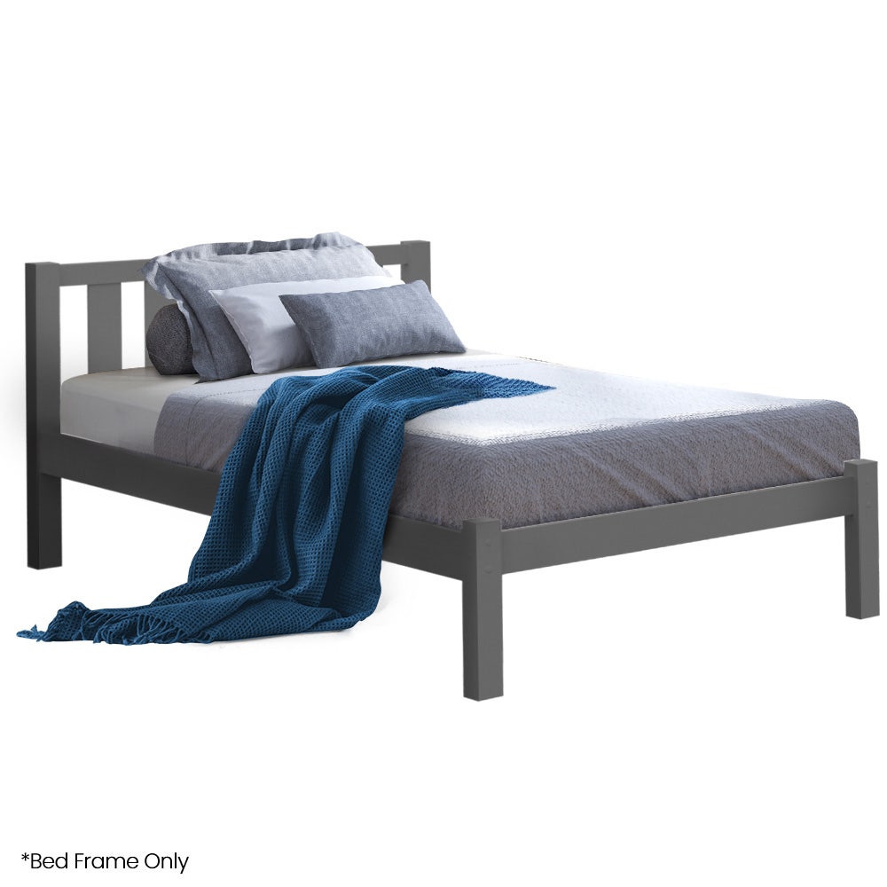 King Single Wooden Timber Bed Frame, Grey