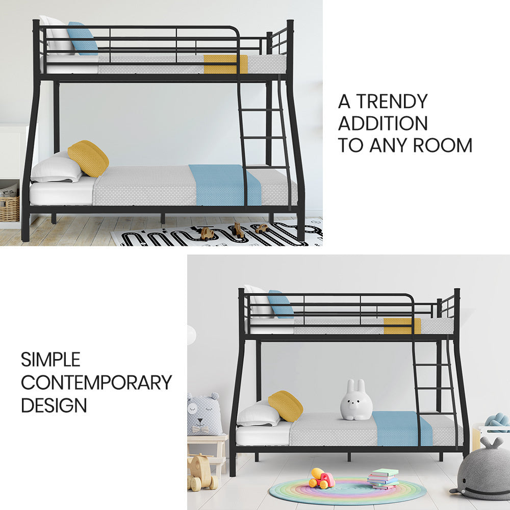 Metal Single over Double Bunk Bed Frame, Dark Matte Grey