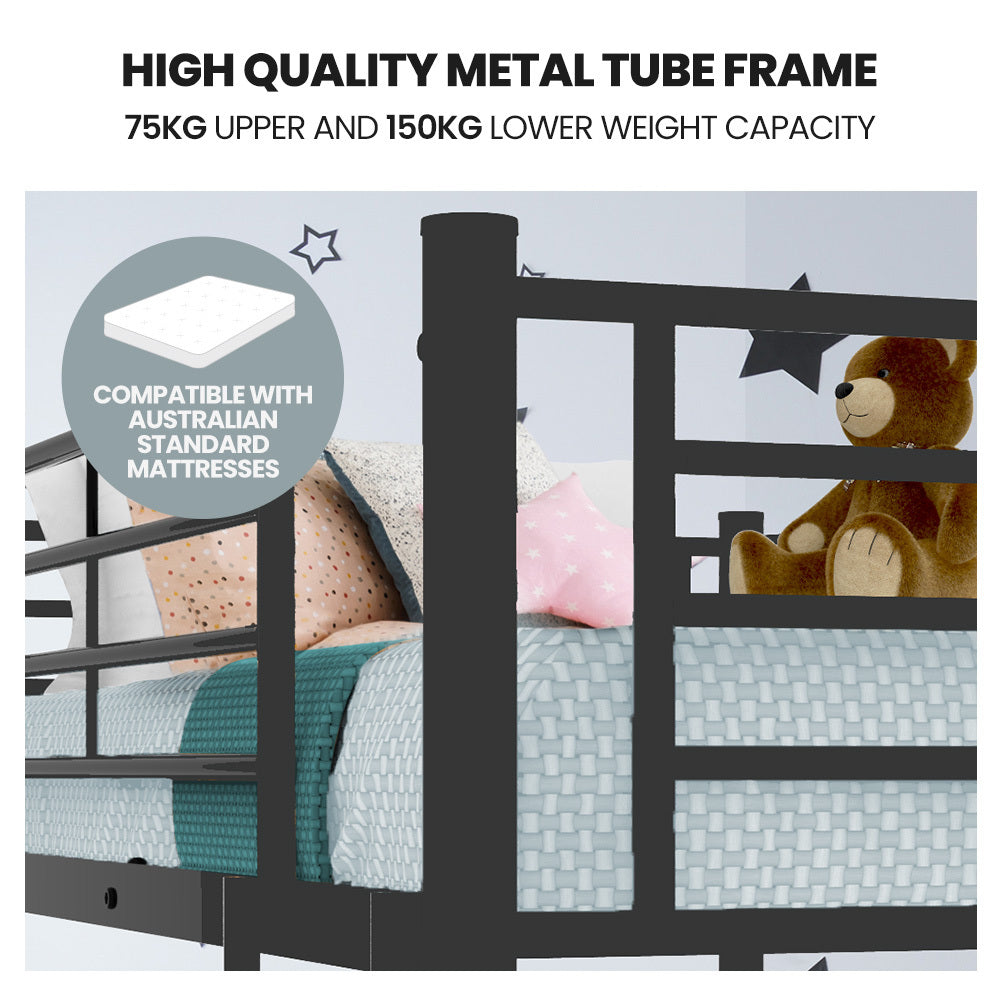 Metal Single over Double Bunk Bed Frame, Dark Matte Grey