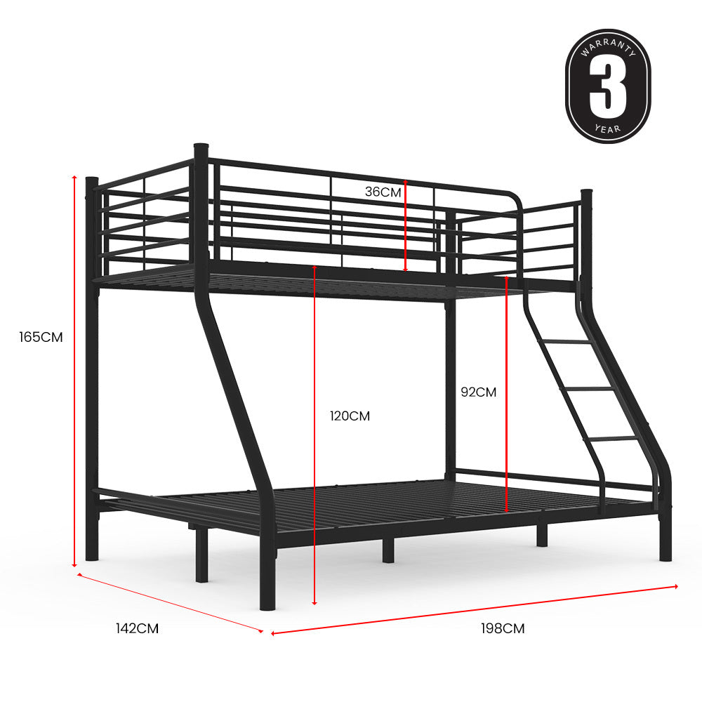 Metal Single over Double Bunk Bed Frame, Dark Matte Grey