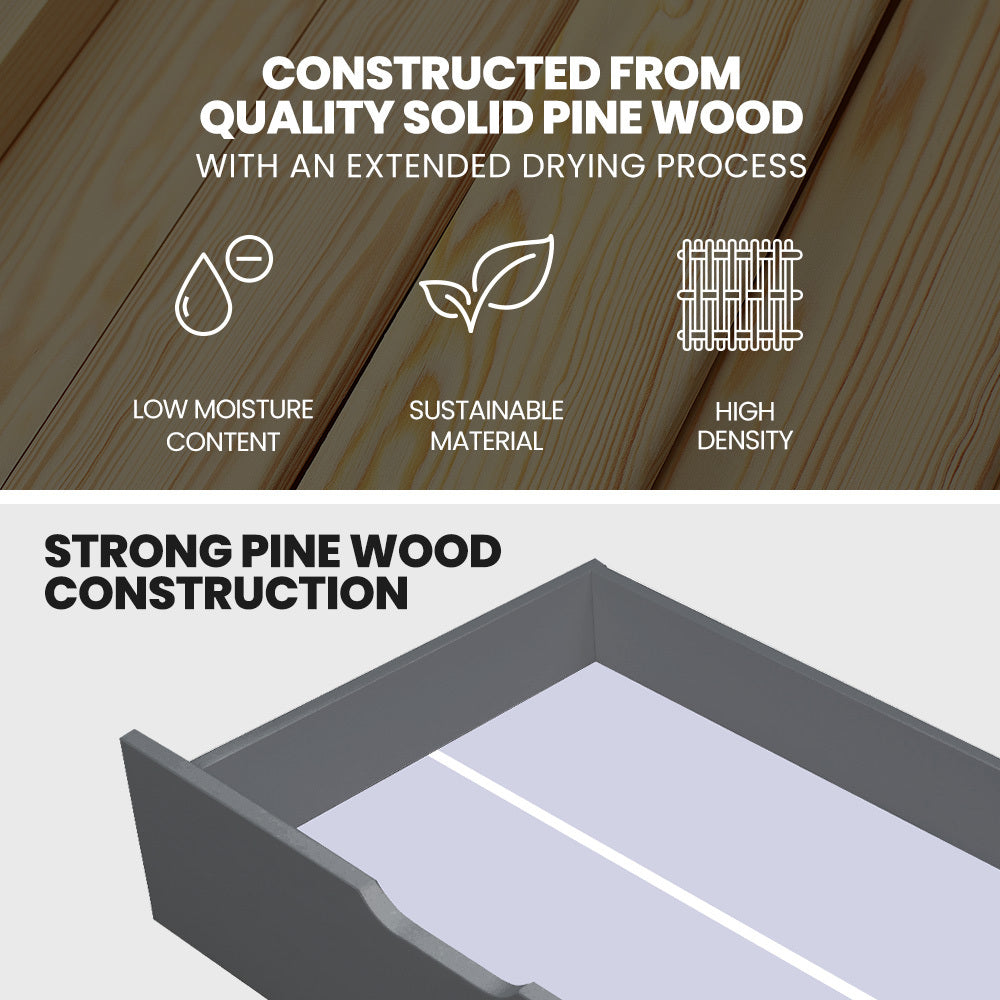 Trundle Storage Under Bunk Bed Drawers, 2 Pieces, Grey