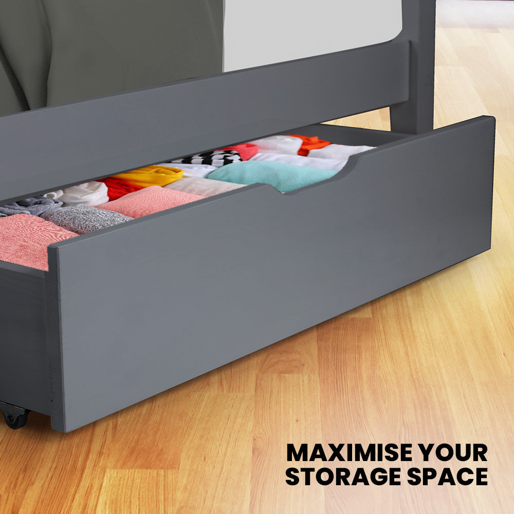 Trundle Storage Under Bunk Bed Drawers, 2 Pieces, Grey