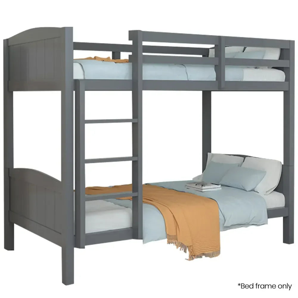 Single Bunk Bed Frame, Solid Pine 2-in-1 Modular Design Convert to 2 Single Beds, Grey