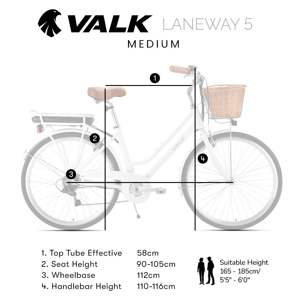 Laneway 5 Vintage Electric Bike, Torque Sensor equipped eBike, Medium, White