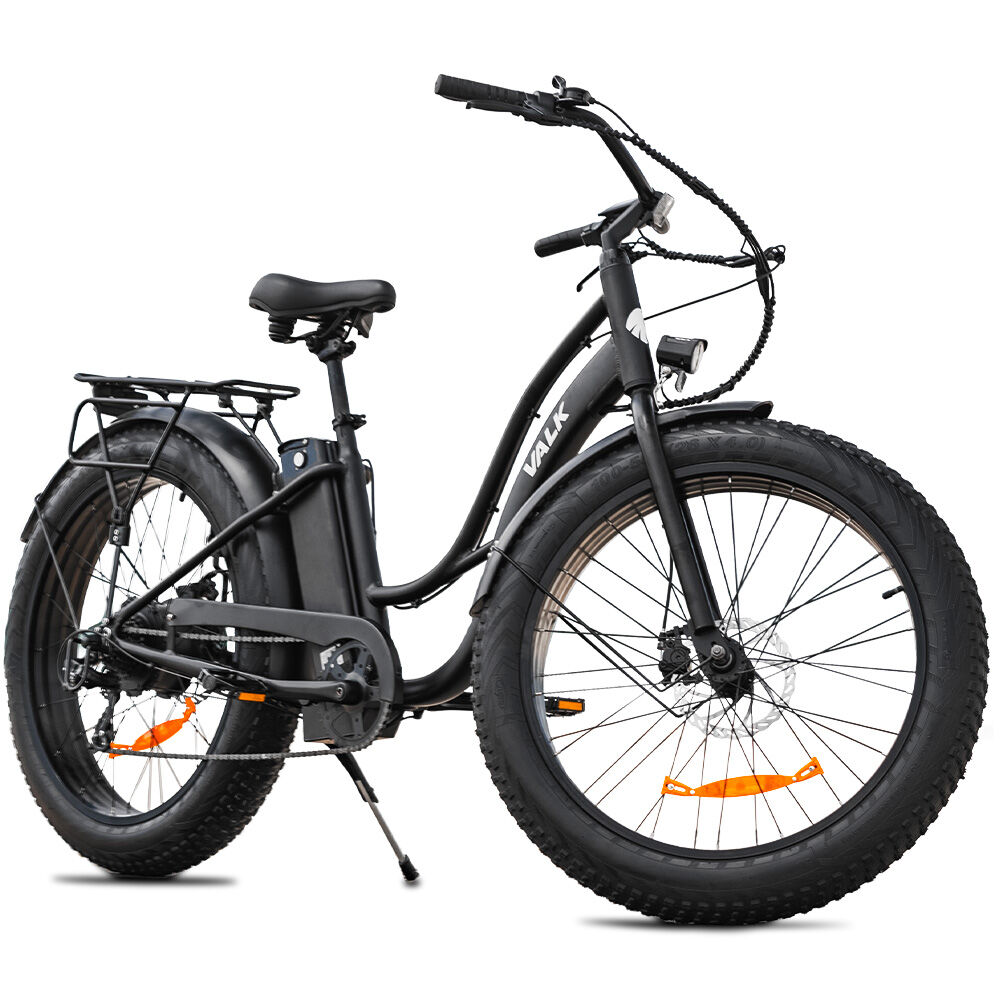 Electric Fat Tyre Cruiser Bike, Step-Through eBike with Throttle, Tektro Hydraulic Brakes, Matte Black