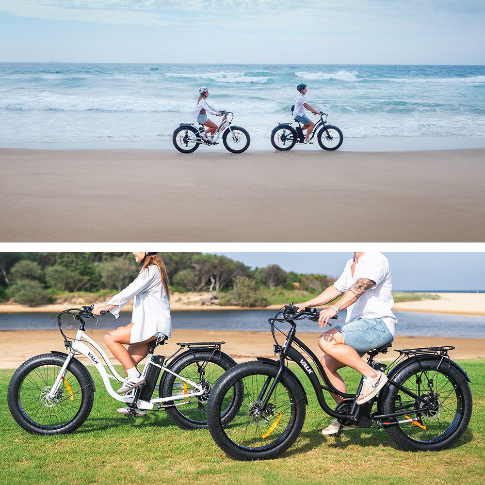 Electric Fat Tyre Cruiser Bike, Step-Through eBike with Throttle, Tektro Hydraulic Brakes, Matte Black