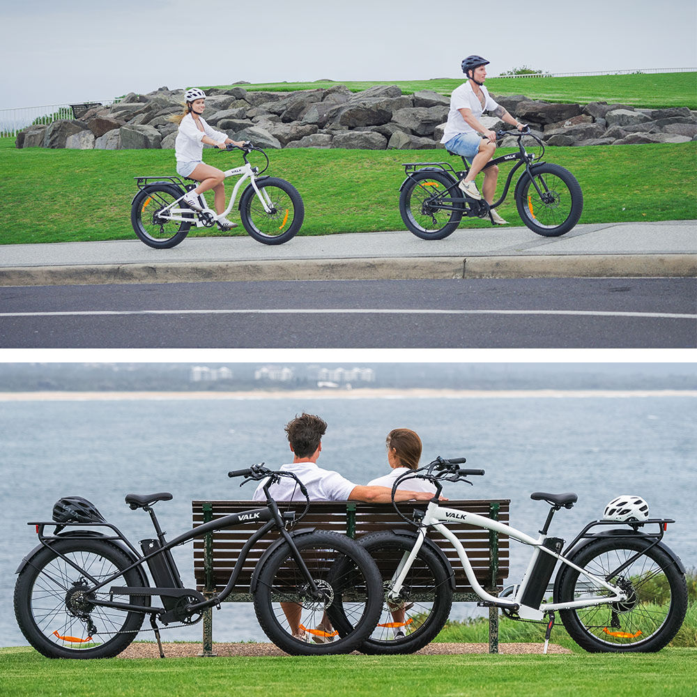 Electric Fat Tyre Cruiser Bike, Step-Through eBike with Throttle, Tektro Hydraulic Brakes, Matte Black